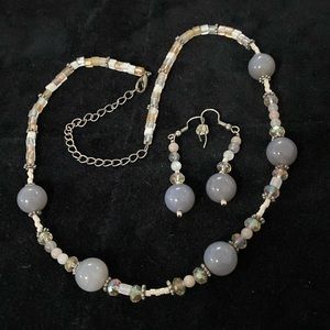 Silver & Gray Necklace & Earrings Set